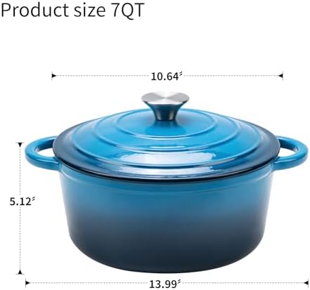 Enameled Cast Iron Round Dutch Oven -7QT Pot With Lid,Blue - Image 3