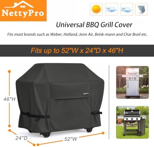 NettyPro Grill Cover for Outdoor Grill 52 Inch Waterproof Heavy Duty, Black - Image 6
