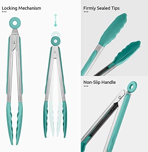 U-Taste Kitchen Tong for Cooking, 600ºF Heat-Resistant Silicon, 9"/Aqua Sky - Image 6