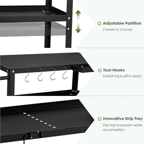 Outdoor Grill Cart Table, Pizza Oven Stand with Casters, Black - Image 4