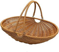 RT&BS Wicker Egg-collecting Basket with Handles, Wicker Bread Basket Oval, Handwoven Fruit Basket with Handles, Reusable Storage Baskets for Living Room, Kitchen, Store, Restaurant, Outdoor (Brown, M) by RT%26BS