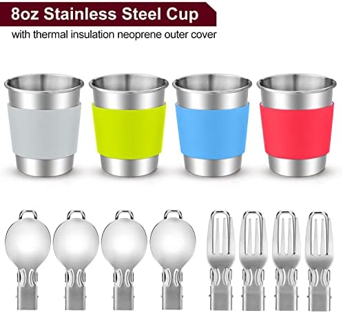 Odoland 22pcs Camping Cookware Mess Kit, Large Size Hanging Pot Pan Kettle with Base Cook Set for 4, Cups Dishes Forks Spoons Kit for Outdoor Camping Hiking Picnic - Image 5