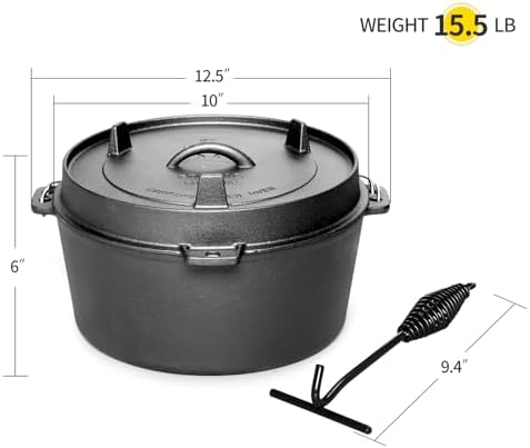 EDGING CASTING Pre-Seasoned Cast Iron Camping Dutch Ovens, Outdoor Camping Dutch Oven Pot with Lid Tripod, 6 Quart - Image 3