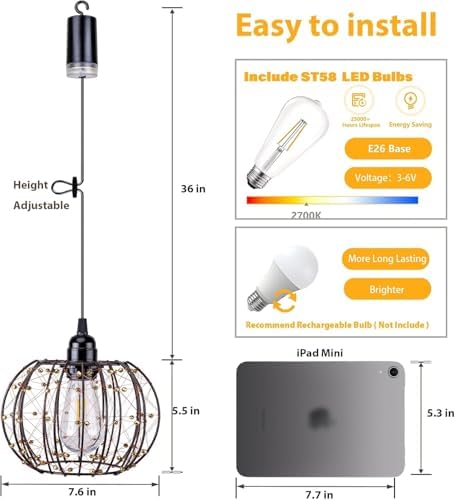 Battery Operated Hanging Chandelier Outdoor, Set of 3 with Remote, No Wiring, Boho Copper Wire Beaded Pendant Light, IP55 Weatherproof, Dimmable Timer, for Gazebo Pergola Porch Patio Decor - Image 4