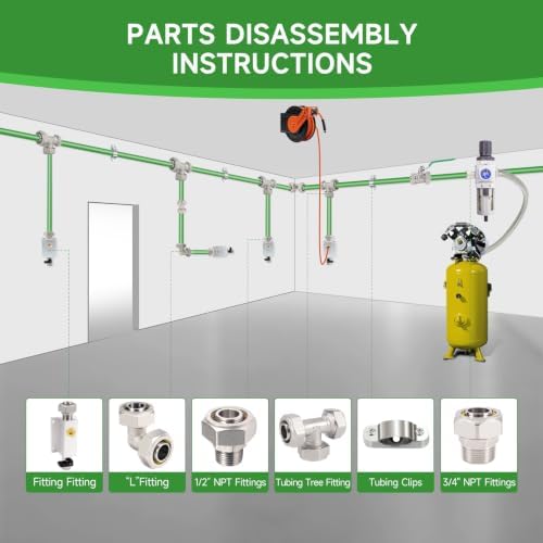 3/4"×100ft Shop Air Line Kit for Garage, Hdpe-Aluminum Rapid Air System Includes Right Angle Fittings and Tee Fittings, Compressed Air Piping System Leak Proof&Easy to Install-Green - Image 5