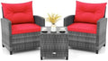KOTEK 3 Piece Patio Furniture Set, Outdoor PE Rattan Conversation Set with Washable Cushions & Tempered Glass Tabletop, Wicker Chairs and Table Set for Porch, Garden, Balcony (Red) by KOTEK