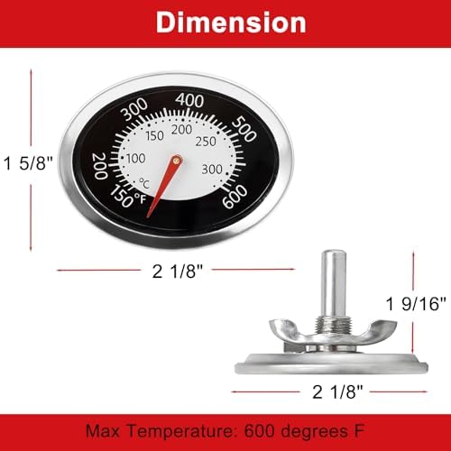 DELSbbq 60070 Grill Lid Thermometer for Weber Q120 Q220 Q1200 Q2200 Grills - Image 2
