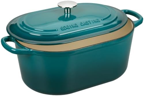 EDGING CASTING Enameled Cast Iron Oval Dutch Oven, 6QT, Darkcyan - Image 7