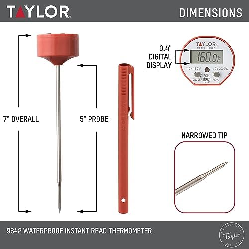Taylor Waterproof Digital Instant Read Thermometer For Cooking, BBQ, Grilling, Baking, And Meat, Comes With Pocket Sleeve Clip, Red - Image 3