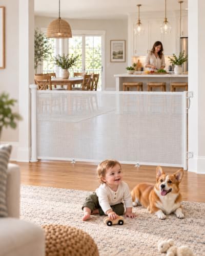 Extra Wide Retractable Baby Gate 71" Wide Fits Large Opening White by Home