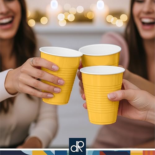 DecorRack Yellow Plastic Cups, 12 oz Disposable Cups, Reusable Party Supplies (40 Count) - Image 2