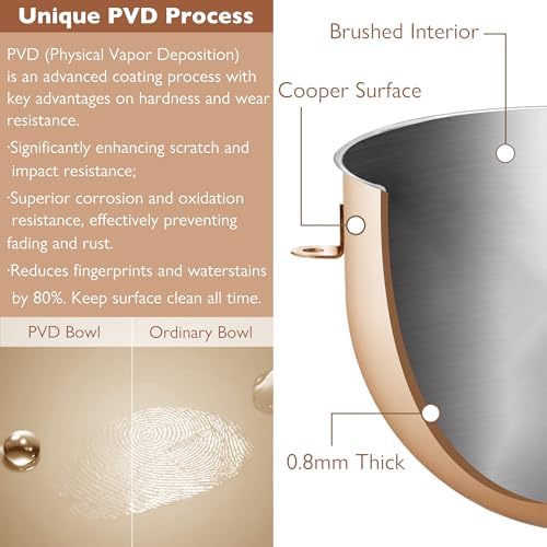 Copper Color 6 Qt Stainless Steel Mixer Bowl for Kitchenaid Bowl-Lift Mixer - Image 3