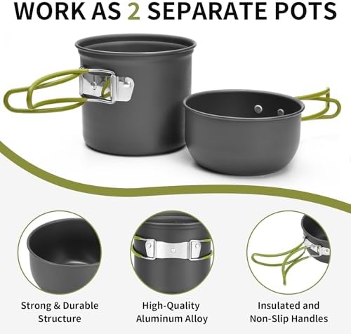 aiGear 8pcs Camping Cooking Set for 1-2 People with Pot Cutlery Stove Stand - Image 3