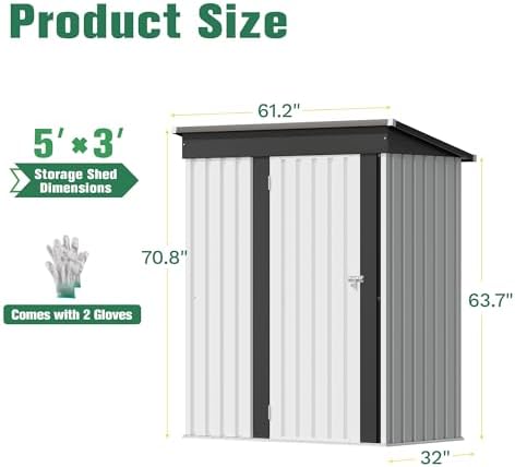 Flamaker 5x3 FT Storage Shed Waterproof Metal Garden Shed with Lockable Door Utility Tool Shed Outdoor Storage for Backyard, Patio and Lawn, White - Image 5