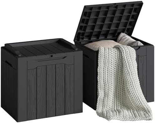 Devoko 30 Gallon Resin Deck Box 2 Pack Outdoor Indoor Waterproof Storage Box for Patio Furniture Pool Accessories Storage for Cushion Garden Tools (Black, 2 Pack) by DEVOKO