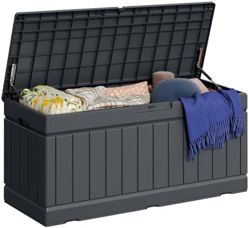 Greesum 82 Gallon Resin Deck Box All Weather Large Outdoor Storage for Patio Furniture, Toys, Garden Tools, Lockable, Dark Gray by BuynowfromGreesum