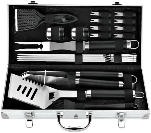 ROMANTICIST 20pcs Heavy Duty BBQ Grill Tool Set in Case - The Very Best Grill Gift for Father's Day and Christmas - Professional BBQ Accessories Set for Outdoor Cooking Camping Grilling Smoking, Black by ROMANTICIST