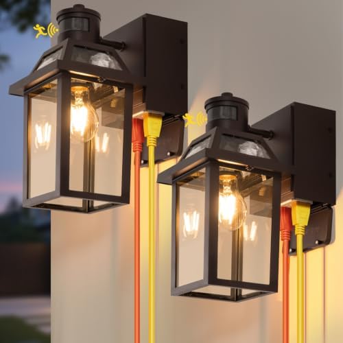 Porch Lights with GFCI Outlet Dusk to Dawn Outdoor Lighting Brown 2Pack by YISURO
