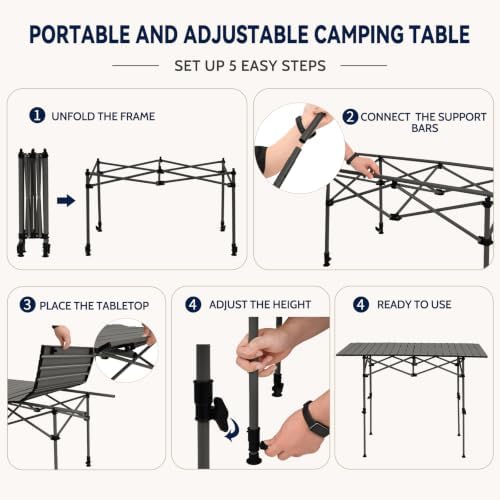Portable Folding Camping Table, Adjustable Height, Black, 37 x 21 in - Image 3