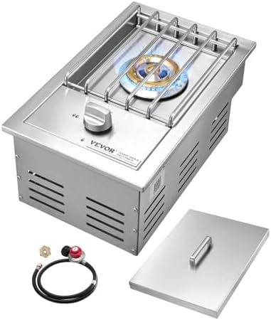 VEVOR Single Grilling Side Burner, 15,000BTU Liquid Propane Side Burner for Outdoor Kitchen, Convertible to Natural Gas, 304 Stainless Steel Built-in Single Grill Burners for BBQ Grill Island by VEVOR