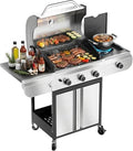 R.W.FLAME 3-Burner Gas Grill with Side Burner, 34,000 BTU, Stainless BBQ by RWFLAME