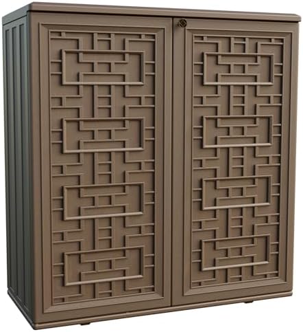 Mrosaa Indoor Outdoor Storage Cabinet Waterproof with 1 Shelf, Plastic Outdoor Storage Cabinets for Patio/Garden/Backyard, Size 34.3''L*15''W*36.2''H(Brown) by Mrosaa