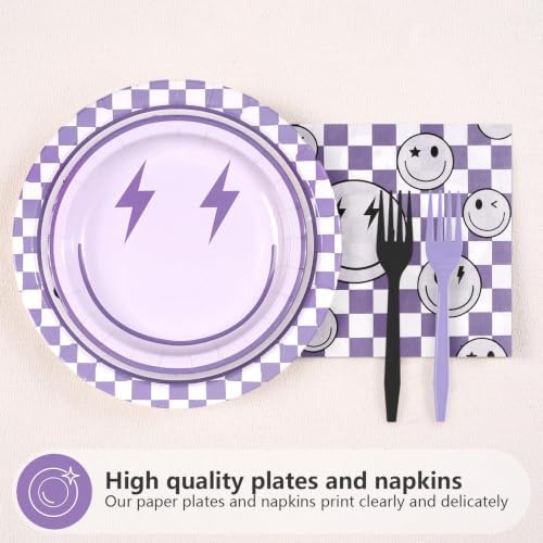96Pcs Purple Smile Face Party Decoration for Girls, Serves 24 - Image 3