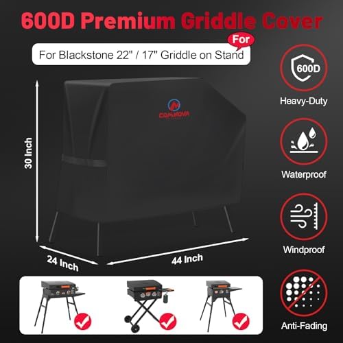 Comnova Griddle Cover for Blackstone 22 Inch 17 Inch Griddle with Hood and Stand - 600D Flat Top Grill Cover for Blackstone 22" 17" Griddle on Stand and 22" Adventure Ready, Heavy Duty & Waterproof - Image 2