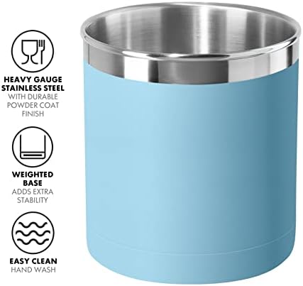 OGGI Stainless Steel Jumbo Utensil Holder - 7" Utensil Caddy, Weighted Base for Stability - Extra Large Utensil Crock and Countertop Utensil Organizer, Turquoise - Image 2