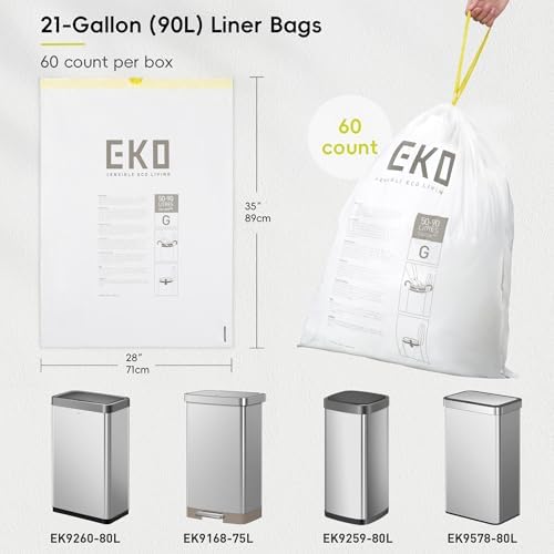 EKO 21 Gallon / 50-90 Liter, 60 Count Drawstring Trash Bags, Extra-Strong Garbage Bags, Lavender Scent with Continuous Odor Control, Easy-Dispense Roll for Kitchen and Household Use, Code G, White - Image 2