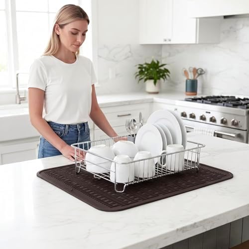 MicoYang Silicone Dish Drying Mat for Multiple Usage,Easy clean,Eco-friendly,Heat-resistant Silicone Mat for Kitchen Counter or Sink,Refrigerator or Drawer Liner Coffee 2XL 24 inches x 18 inches - Image 6