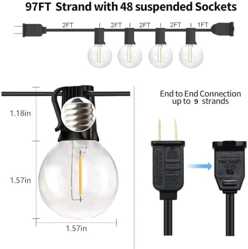 SUNTHIN Outdoor String Lights, 97FT Patio Lights with 49 G40 Shatterproof LED Bulbs(1 Spare), Waterproof Lights String for Outside Backyard, Porch, Bistro, Party, Camping, Garden Gathering - Image 3