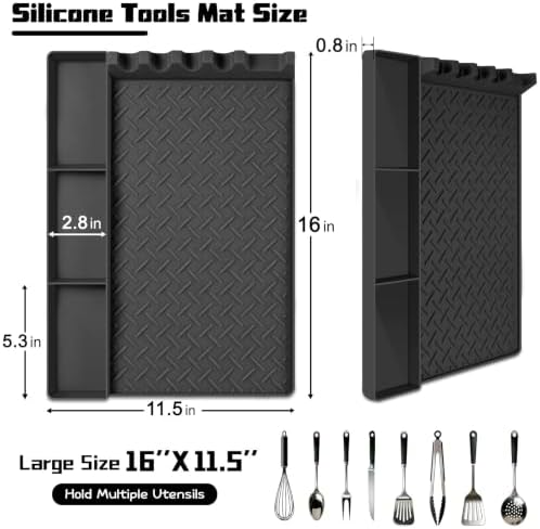 Silicone Grill Mats for Blackstone 16 Inch Griddle Accessories Baking Cooking Kitchen BBQ Must Haves Countertop Weber Traeger Stove Outdoor Camping Lawn Father Dad Chef Men Gifts (Black) - Image 2