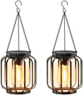 Solar Hanging Lanterns Outdoor: 2 Pack Metal Solar Hanging Lights with Hook, Bright - Warm Waterproof LED Lanterns for Outside, Classic Decorative Solar-Powered Light for Yard Garden Patio Porch Decor by BONLION