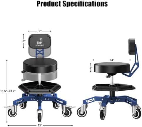 Robust Steel Rolling Shop Stool with Wheels, Mechanic Stool Seat - Image 2
