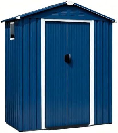 Shintenchi 5x3 FT Outdoor Storage Shed with Window, Lockable Outdoor Waterproof Tool Storage Sheds, Weather Resistant Tool Storage House Shed for Garden, Backyard, Dark Blue - Image 2