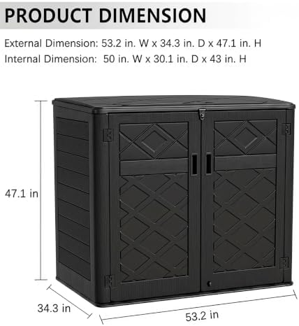 KINYING Larger Outdoor Storage Shed Weather Resistance, Resin Sheds & Outdoor Storage for Garden, Patios, Backyards, 48 Cu.Ft Tool Shed for Garbage Cans, Lawn Mower, Garden Tools,Black - Image 4