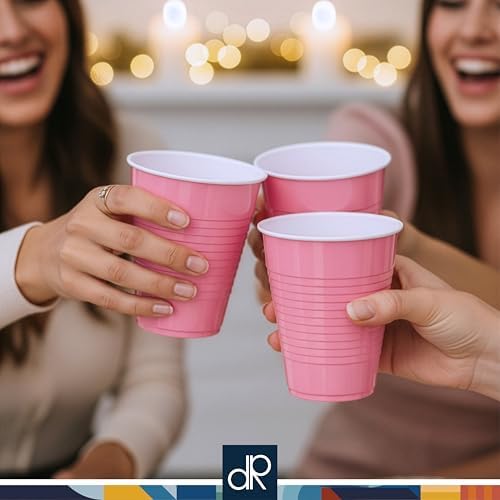 DecorRack Light Pink Plastic Cups, 12 oz Disposable Cups, Reusable Party Supplies (40 Count) - Image 2