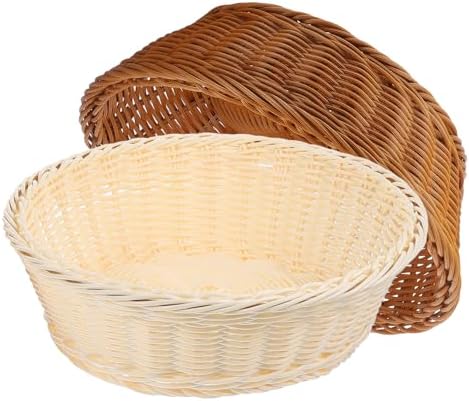 Imitation Rattan Woven Basket 2pcs PP Home Storage Basket Set by SUPVOX