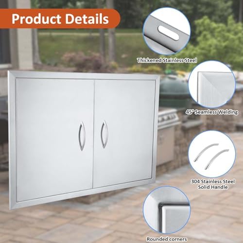 JIE JIN 35" W X 24" H Outdoor Kitchen Doors Double Doors Thickened 304 Brushed Stainless Steel BBQ Access Door BBQ Island Doors Outdoor Kitchen Accessories Door for Outdoor Kitchen BBQ Island - Image 3