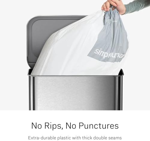 simplehuman Code D 200 Count Custom Fit Liners, Drawstring Kitchen Trash Bags, One-by-One Mess-Free Dispense, Extra Thick & Double Seamed, 50% PCR Plastic, 20 Liter / 5.3 Gallon, White - Image 3