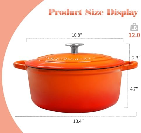 EDGING CASTING Enameled Cast Iron Dutch Oven, 5.5 Quart, Round Cast Dutch Ovens Pot with Lid Dual Handle for Bread Baking, Oven Safe up to 500°F, Orange - Image 3
