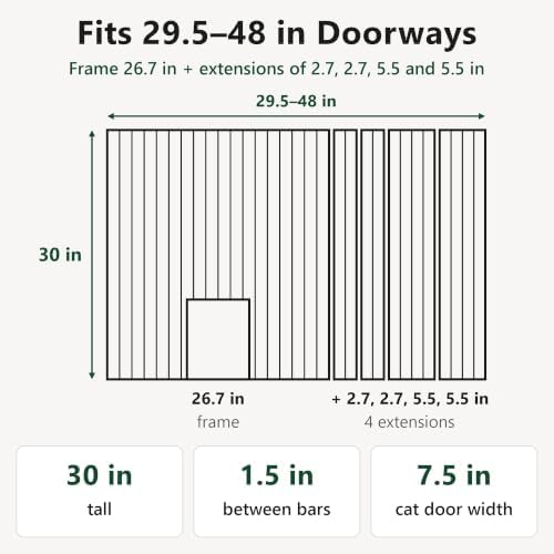 Dog Gate with Adjustable Cat Door, 29.5-42.5 in Wide,White - Image 4