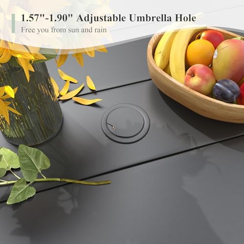 Outdoor Dining Table with Adjustable Umbrella Hole, 37.8" All-Weather Square Patio Dining Table for 4, Metal Patio Table for Garden Lawn Porch Deck Yard, Black - Image 3