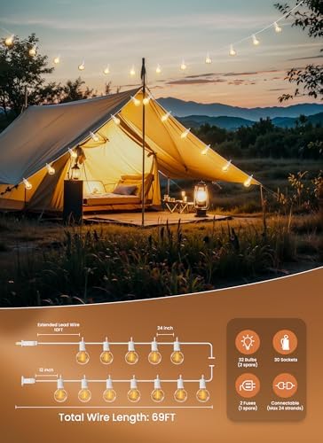 Brightown Outdoor String Lights, 69FT G40 LED IP65 Waterproof Patio Lights - Image 4