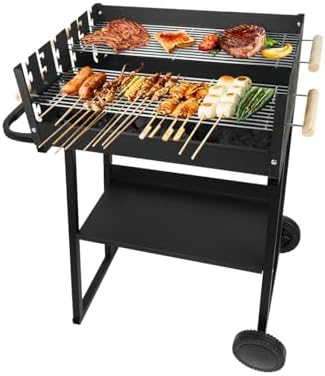 Portable Charcoal Grill, Skewer Charcoal Grill with wheels for Outdoor Cooking Camping Garden by Unknown