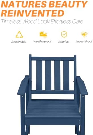 Patio Dining Chair Set of 2, HDPE Outdoor Dining Chair, Ergonomic HDPE Dining Chairs with Deep Seating, All Weather Outdoor Chairs Furniture for Backyard, Deck, Garden, Poolside, Navy - Image 6