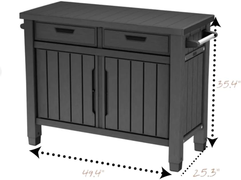 Outdoor Storage Cabinet with Drawers, Entertainment Buffet Table, Graphite Gray, 49.4" W x 35.4" H x 25.3" D - Image 3