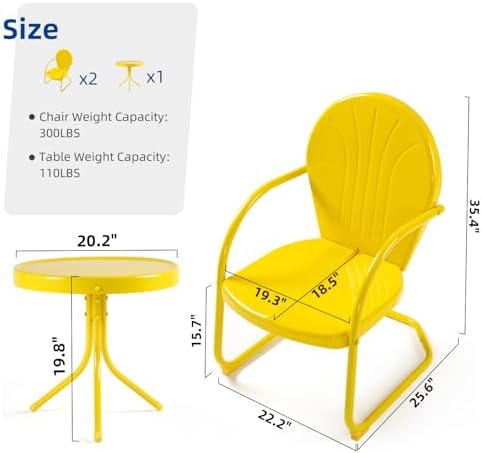 Outdoor 3-Piece Metal Bistro Set, Patio Conversation Set of 2,Yellow - Image 3