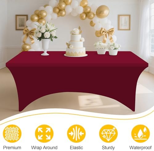 Smiry 2 Pack Spandex Table Cloth 4FT, Elastic Fitted Wine Red Tablecloth - Image 3